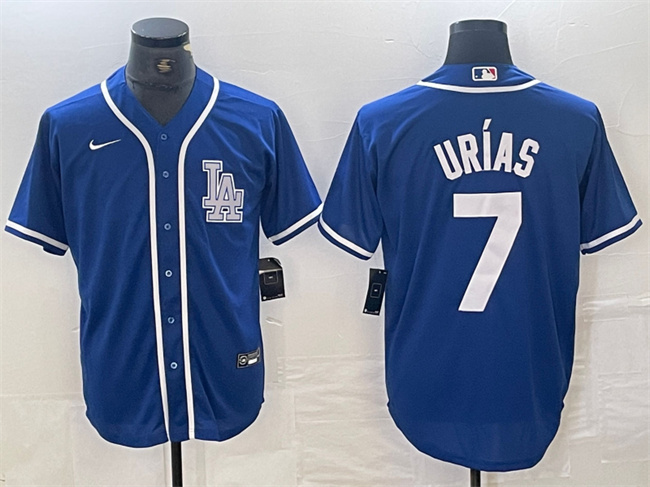 Men's Los Angeles Dodgers #7 Julio Urías Blue Cool Base Stitched Baseball Jersey Men's Los Angeles Dodgers #7 Julio Urías Blue Cool Base Stitched Baseball Jersey